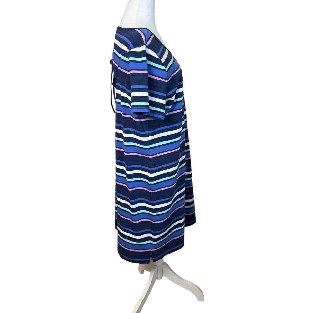 T by Talbots Ruched Drawstring‎ Back Striped Knee Length T-Shirt Dress 1X Plus - Picture 6 of 14